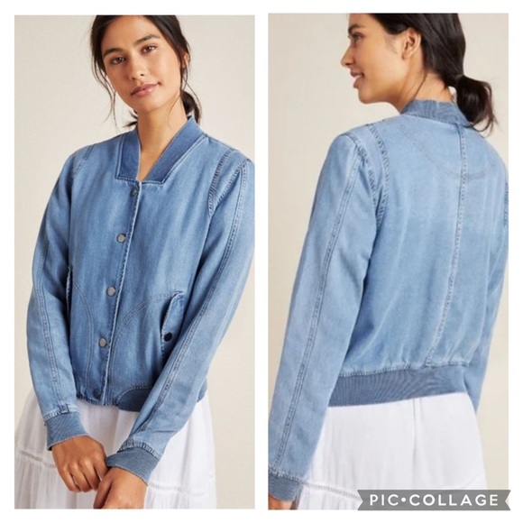 Anthropologie Pilcro Denim Chambray Bomber Jacket Size Small - Picture 2 of 15